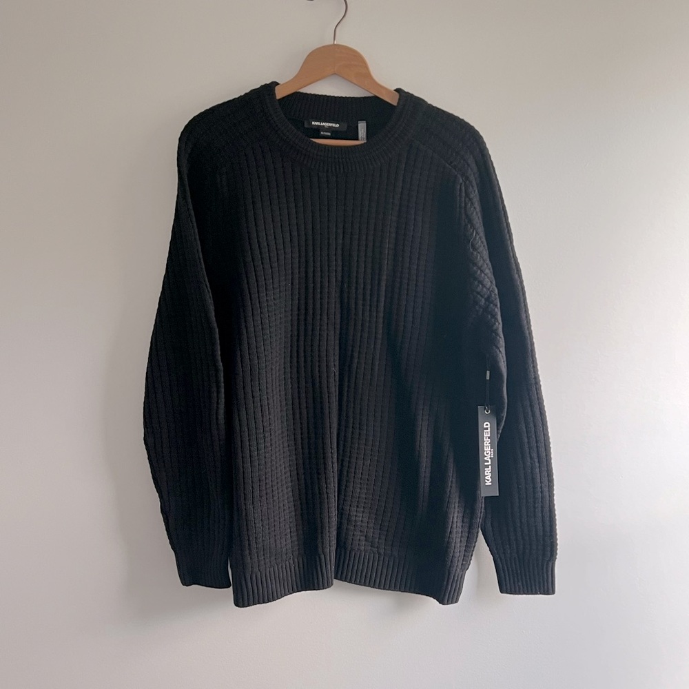 NWT Karl Lagerfeld Wool Blend Waffle Knit Crewneck Sweater Men’s XL